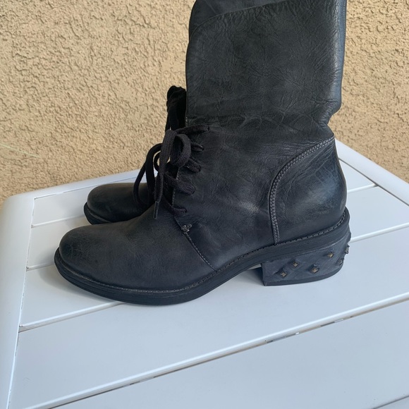 Calvin Klein Jeans black charcoal leather studded moto combat boots size 8.5 - Picture 4 of 15